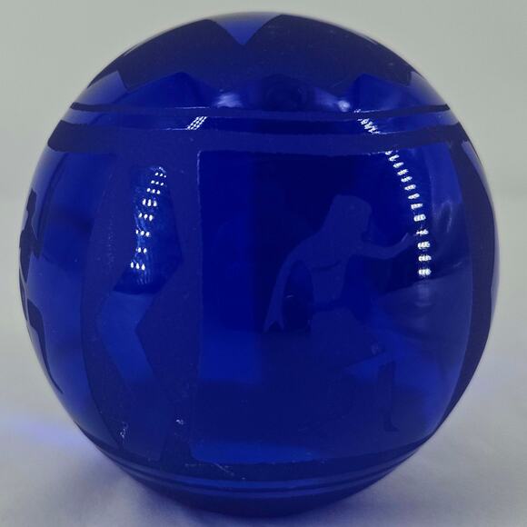 Love stories do not have to end. They can live together  Cobalt Blue Art Glass Etched dancers star Paperweight